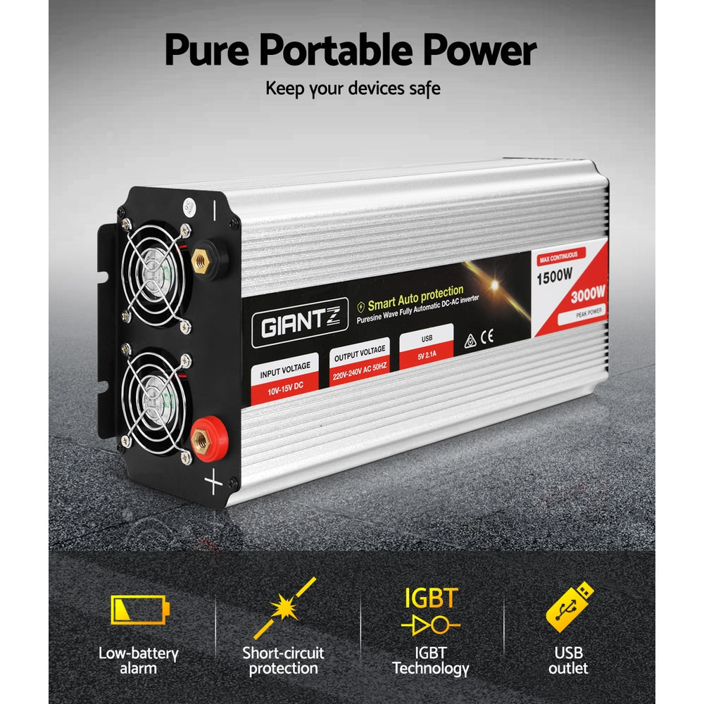Giantz 1500W Puresine Wave DC-AC Power Inverter Giantz
