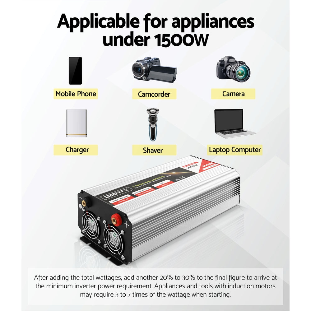 Giantz 1500W Puresine Wave DC-AC Power Inverter Giantz