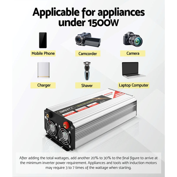 Giantz 1500W Puresine Wave DC-AC Power Inverter Giantz