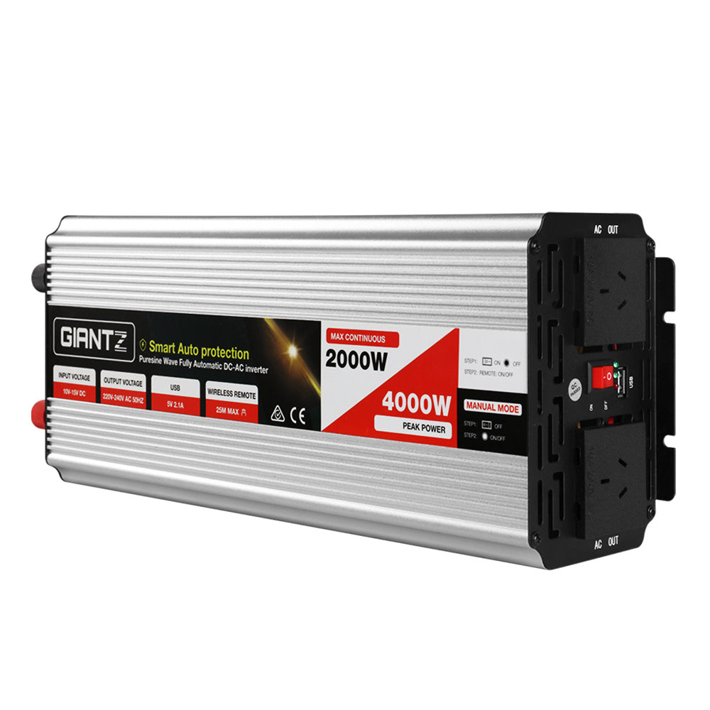 Giantz Power Inverter 2000W or 4000W Pure Sine Wave 12V-240V Camping Boat Caravan Giantz