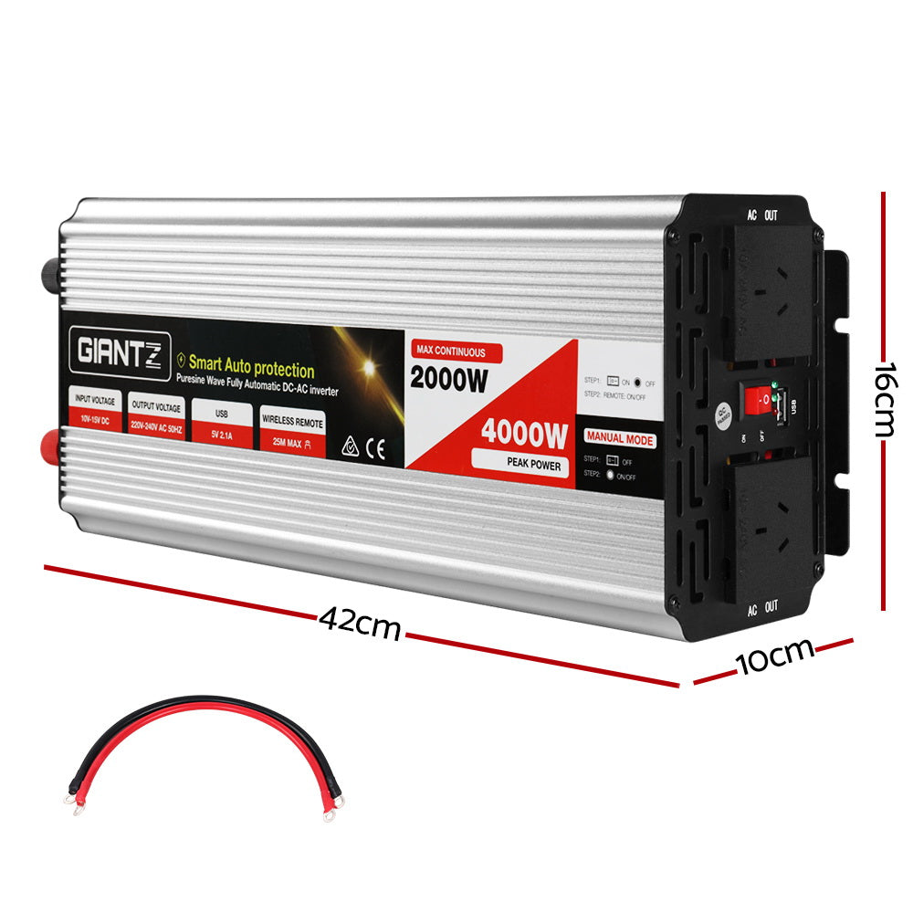 Giantz Power Inverter 2000W or 4000W Pure Sine Wave 12V-240V Camping Boat Caravan Giantz