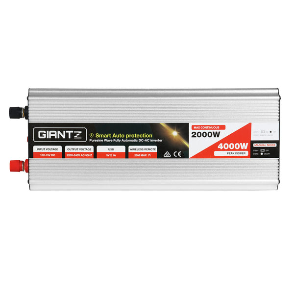 Giantz Power Inverter 2000W or 4000W Pure Sine Wave 12V-240V Camping Boat Caravan Giantz
