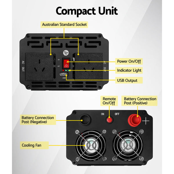 Giantz Power Inverter 2000W or 4000W Pure Sine Wave 12V-240V Camping Boat Caravan Giantz