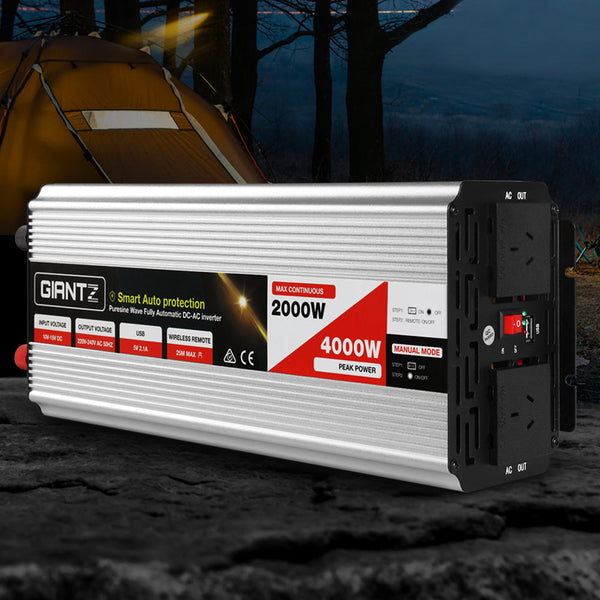 Giantz Power Inverter 2000W or 4000W Pure Sine Wave 12V-240V Camping Boat Caravan Giantz