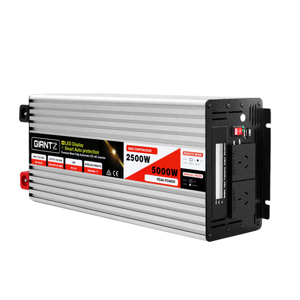 Giantz Power Inverter 12V to 240V 2500W/5000W Pure Sine Wave Camping Car Boat Giantz