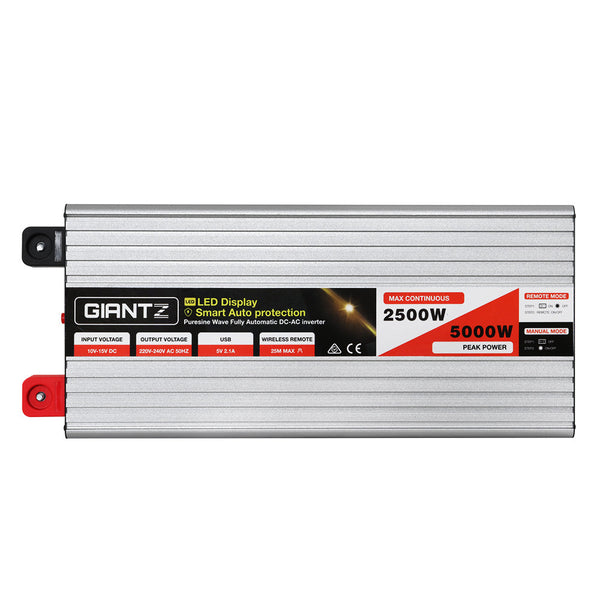 Giantz Power Inverter 12V to 240V 2500W/5000W Pure Sine Wave Camping Car Boat Giantz
