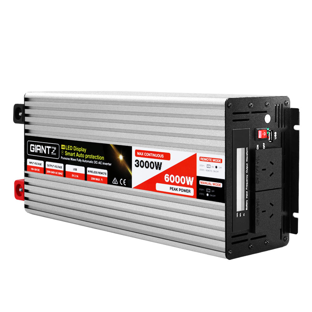Giantz Power Inverter 3000W or 6000W Pure Sine Wave 12V-240V Camping Boat Caravan Giantz