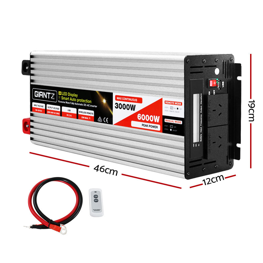 Giantz Power Inverter 3000W or 6000W Pure Sine Wave 12V-240V Camping Boat Caravan Giantz