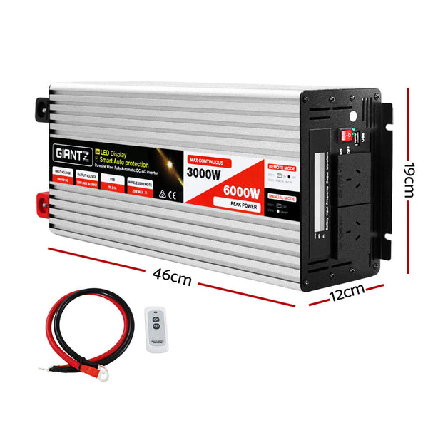 Giantz Power Inverter 3000W or 6000W Pure Sine Wave 12V-240V Camping Boat Caravan Giantz