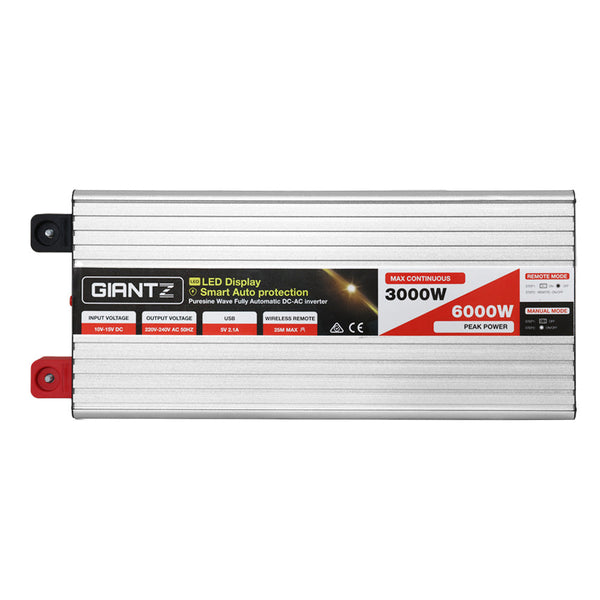 Giantz Power Inverter 3000W or 6000W Pure Sine Wave 12V-240V Camping Boat Caravan Giantz