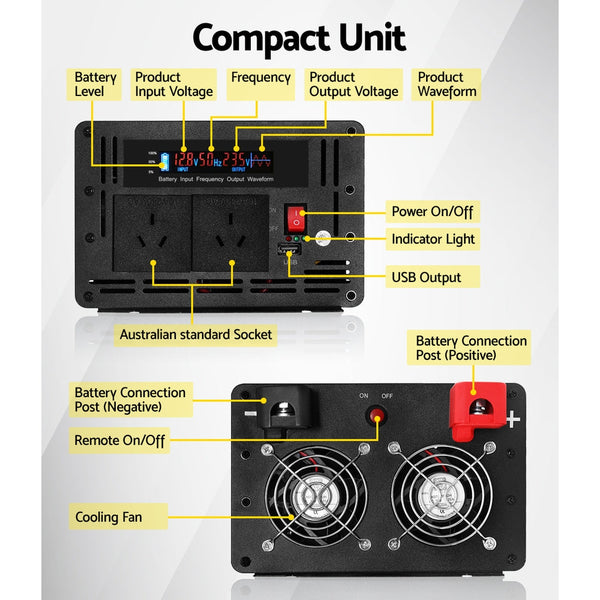Giantz Power Inverter 3000W or 6000W Pure Sine Wave 12V-240V Camping Boat Caravan Giantz