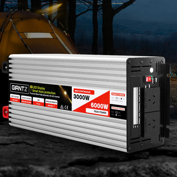 Giantz Power Inverter 3000W or 6000W Pure Sine Wave 12V-240V Camping Boat Caravan Giantz