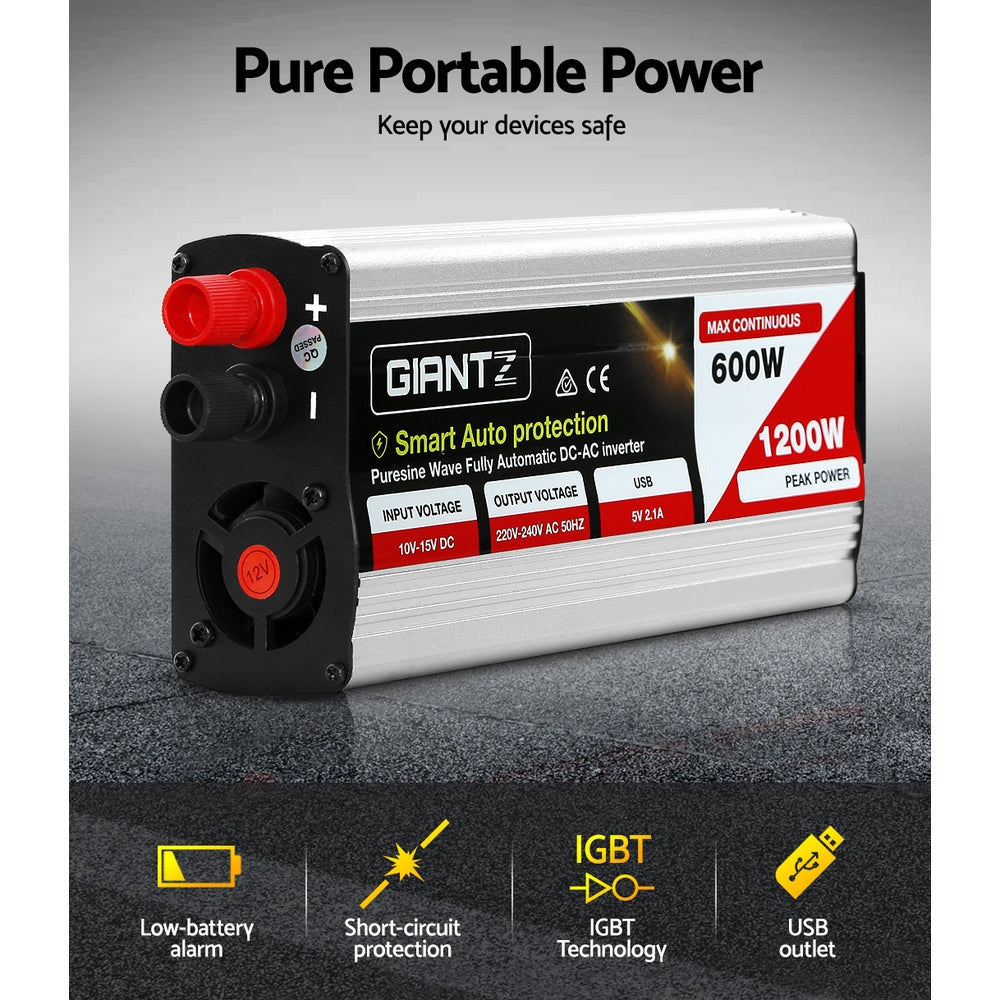 Giantz 600W Puresine Wave DC-AC Power Inverter Giantz
