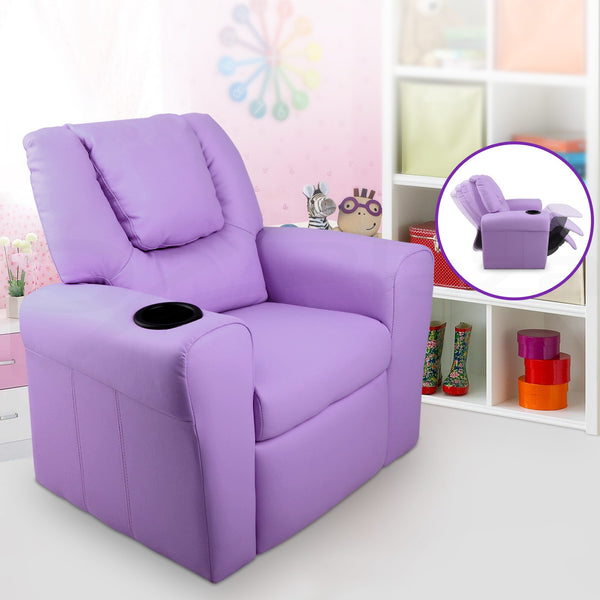Keezi Luxury Kids Recliner Sofa Children Lounge Chair PU Couch Armchair Purple freeshipping - Awezingly