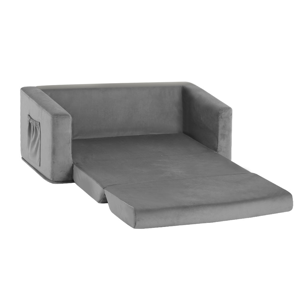 Keezi Kids Convertible Sofa 2 Seater Children Flip Open Couch Lounger Grey Keezi