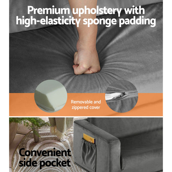 Keezi Kids Convertible Sofa 2 Seater Children Flip Open Couch Lounger Grey Keezi