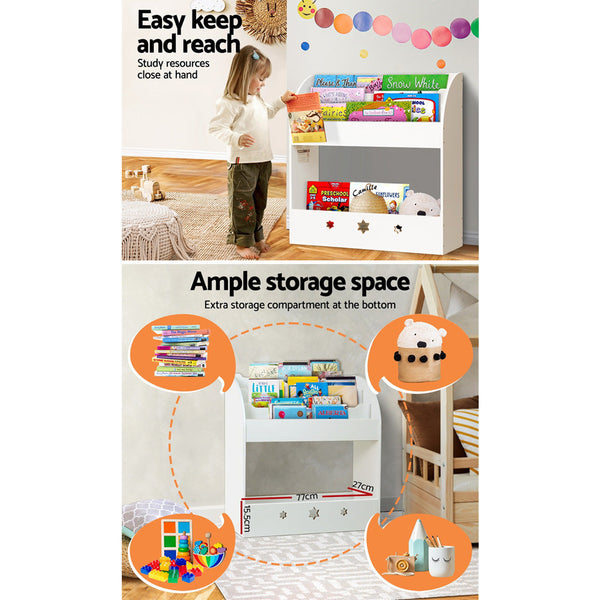 Keezi Kids Bookshelf Children Toy Storage Magazine Rack Organiser Bookcase White Keezi