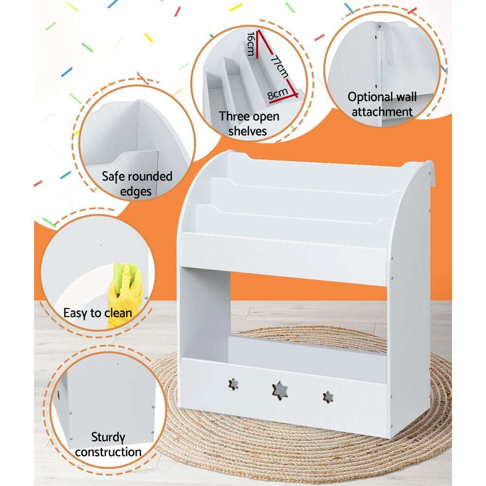Keezi Kids Bookshelf Children Toy Storage Magazine Rack Organiser Bookcase White Keezi