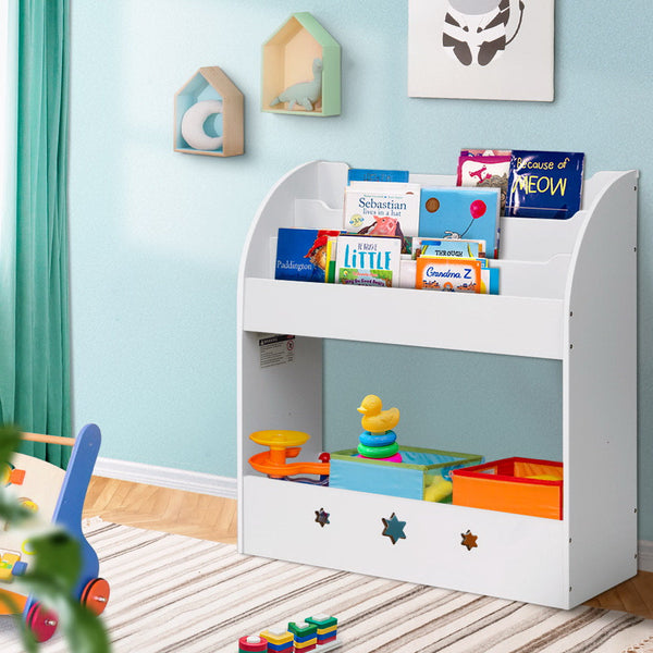 Keezi Kids Bookshelf Children Toy Storage Magazine Rack Organiser Bookcase White Keezi
