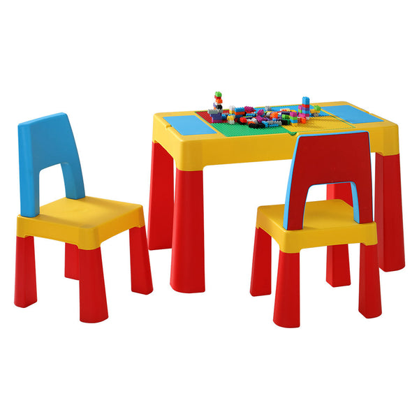 Keezi 3PCS Kids Table and Chairs Set Activity Chalkboard Toys Storage Box Desk Keezi