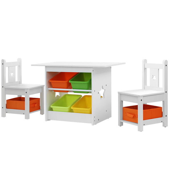 Keezi 3 PCS Kids Table and Chairs Set Children Furniture Play Toys Storage Box Keezi