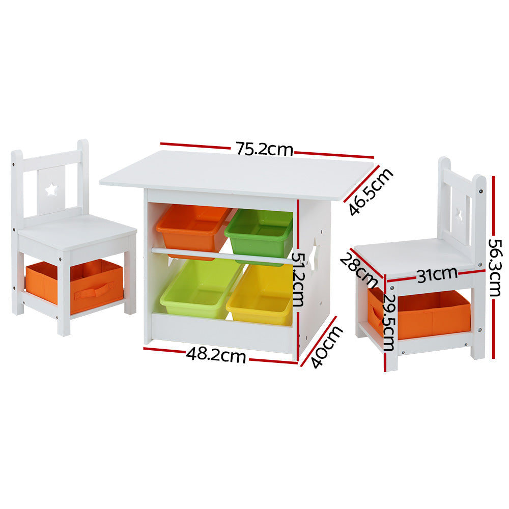 Keezi 3 PCS Kids Table and Chairs Set Children Furniture Play Toys Storage Box Keezi