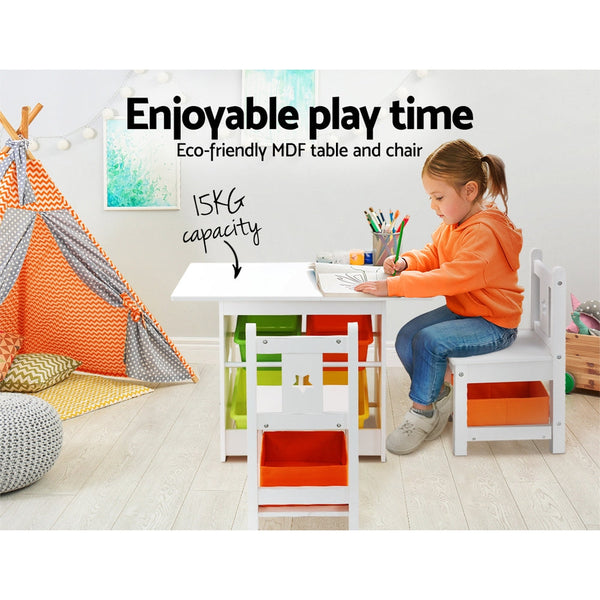 Keezi 3 PCS Kids Table and Chairs Set Children Furniture Play Toys Storage Box Keezi