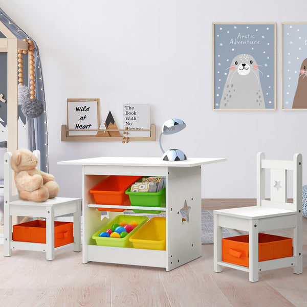 Keezi 3 PCS Kids Table and Chairs Set Children Furniture Play Toys Storage Box Keezi