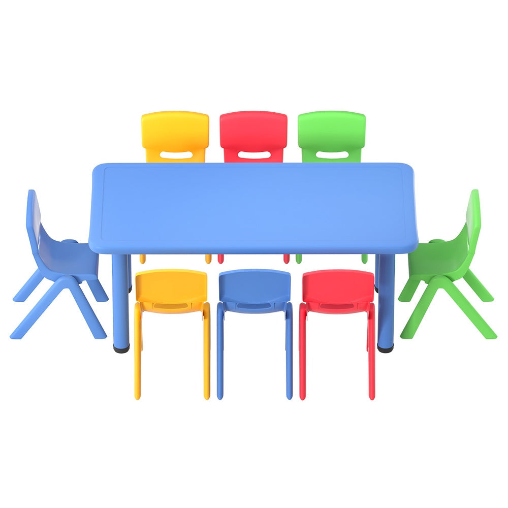 Keezi Kids Table and Chairs Study Desk Furniture 120CM Plastic Table 8 Chairs Keezi