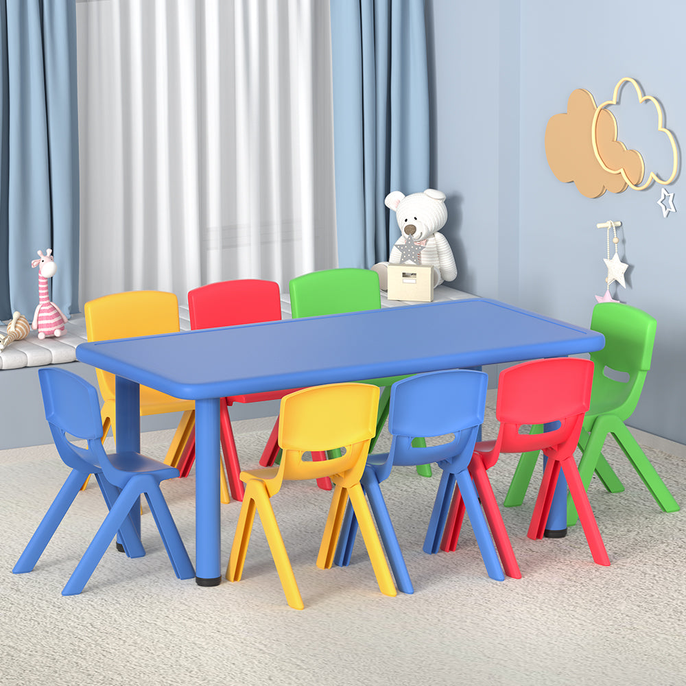 Keezi Kids Table and Chairs Study Desk Furniture 120CM Plastic Table 8 Chairs Keezi