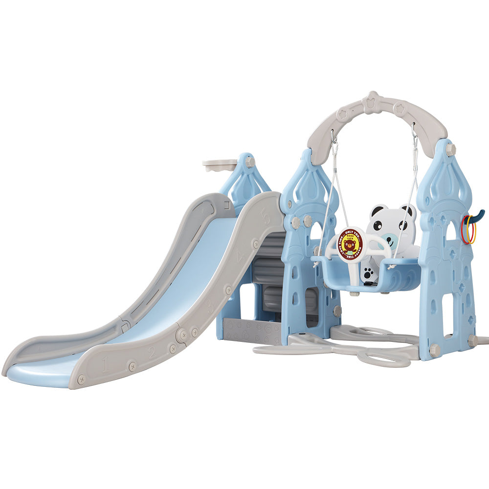 Keezi Kids 170cm Slide and Swing Set Playground Basketball Hoop Ring Outdoor Toys Blue Keezi