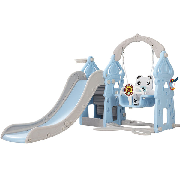Keezi Kids 170cm Slide and Swing Set Playground Basketball Hoop Ring Outdoor Toys Blue Keezi