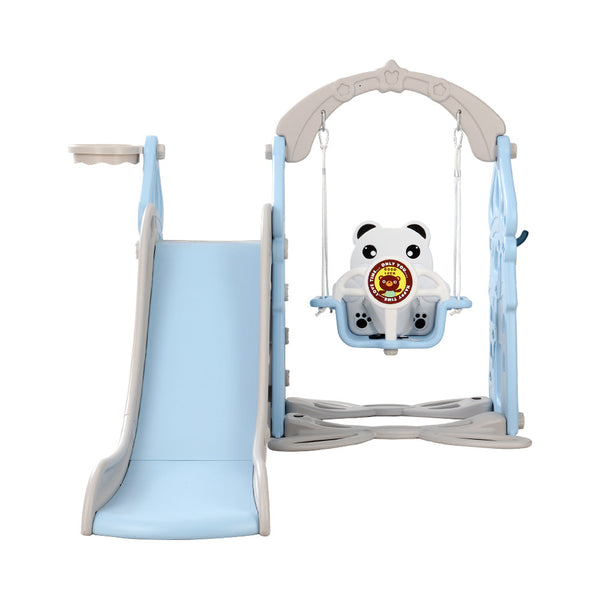 Keezi Kids 170cm Slide and Swing Set Playground Basketball Hoop Ring Outdoor Toys Blue Keezi