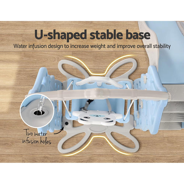 Keezi Kids 170cm Slide and Swing Set Playground Basketball Hoop Ring Outdoor Toys Blue Keezi