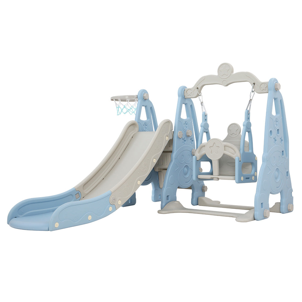 Keezi Kids Slide 170cm Extra Long Swing Basketball Hoop Toddlers PlaySet Blue Keezi