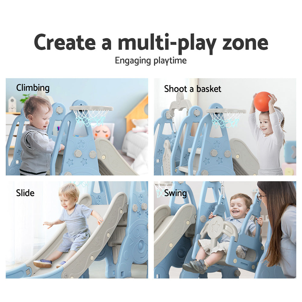 Keezi Kids Slide 170cm Extra Long Swing Basketball Hoop Toddlers PlaySet Blue Keezi
