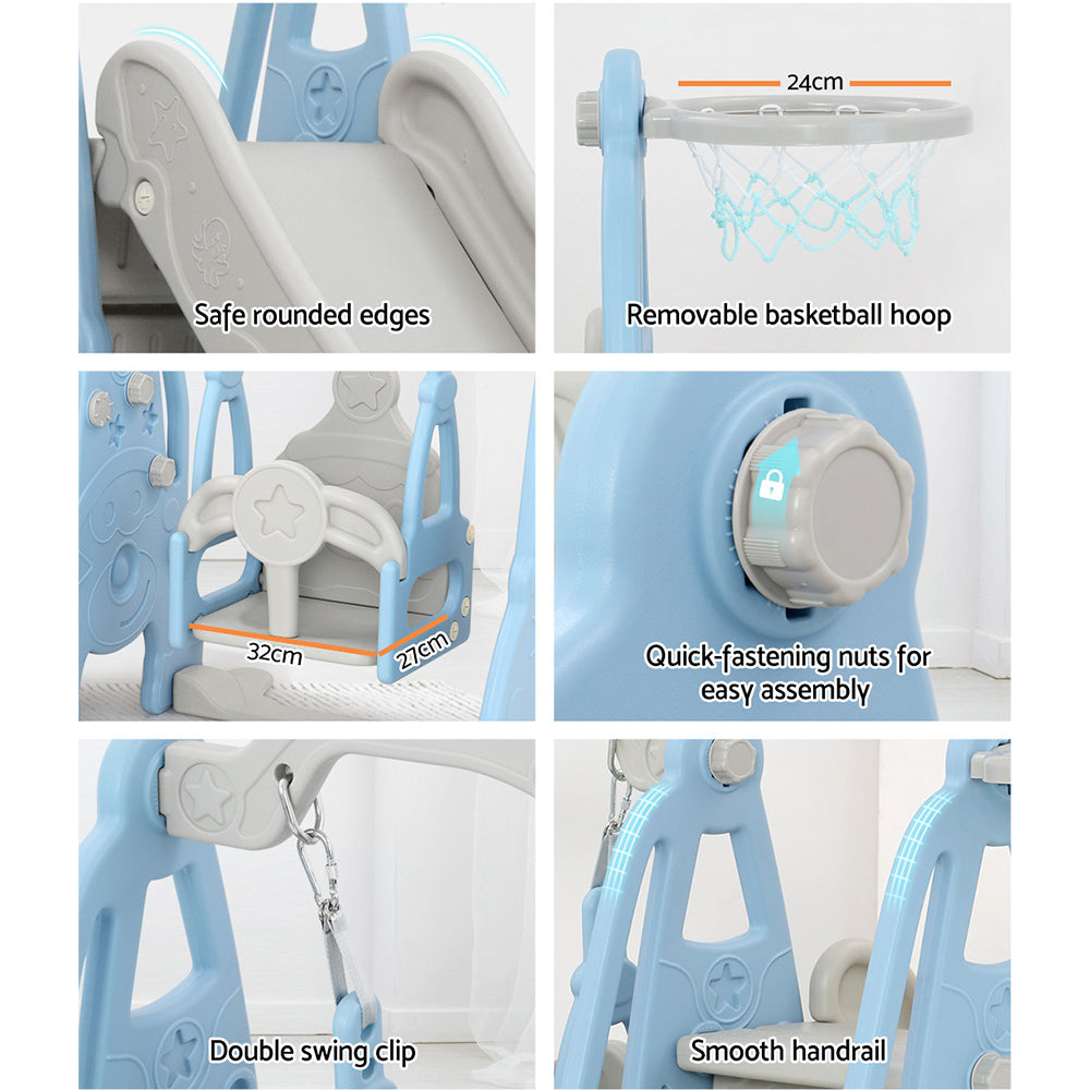Keezi Kids Slide 170cm Extra Long Swing Basketball Hoop Toddlers PlaySet Blue Keezi