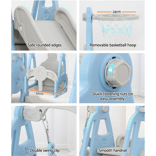 Keezi Kids Slide 170cm Extra Long Swing Basketball Hoop Toddlers PlaySet Blue Keezi