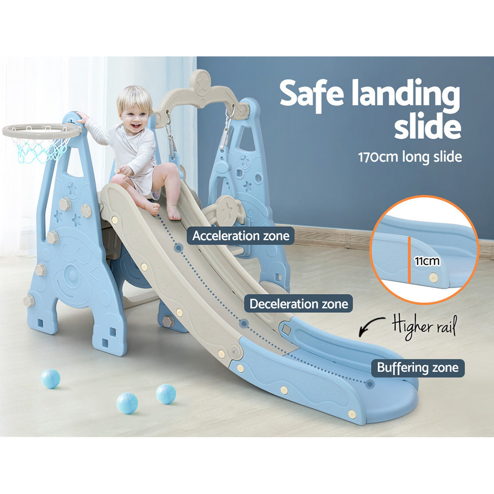 Keezi Kids Slide 170cm Extra Long Swing Basketball Hoop Toddlers PlaySet Blue Keezi
