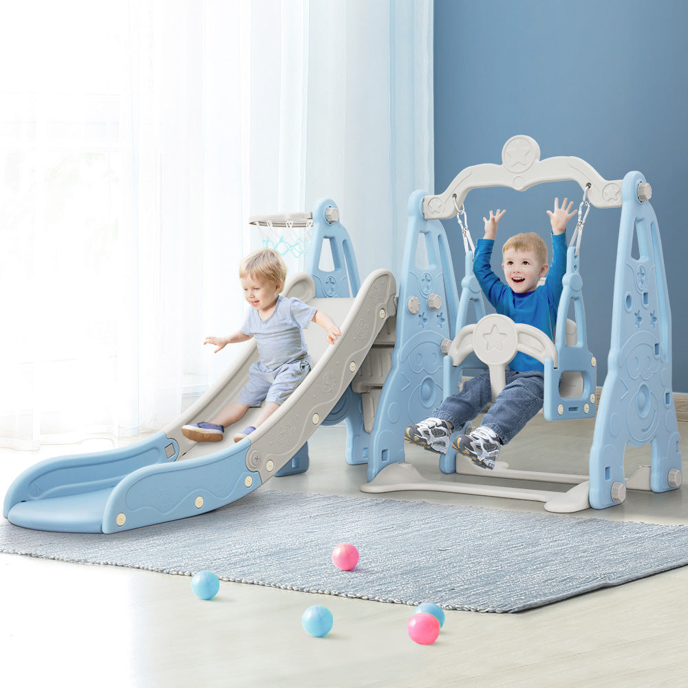 Keezi Kids Slide 170cm Extra Long Swing Basketball Hoop Toddlers PlaySet Blue Keezi