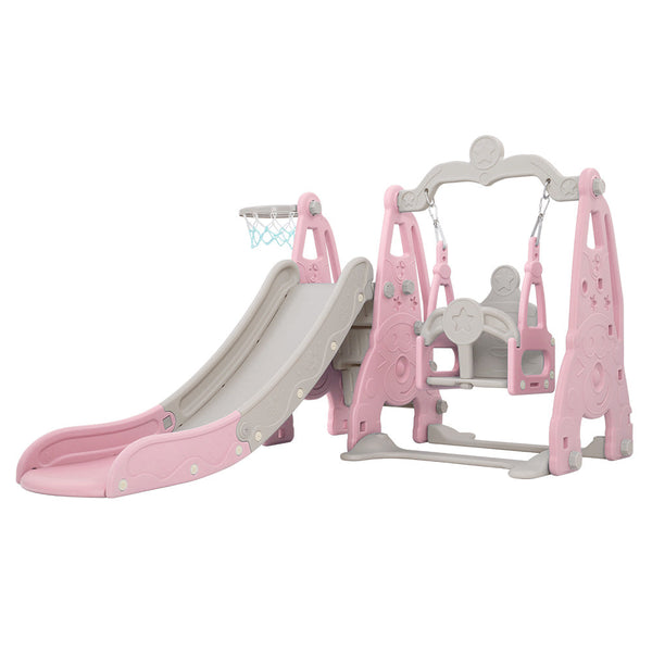 Keezi Kids Slide 170cm Extra Long Swing Basketball Hoop Toddlers PlaySet Pink Keezi