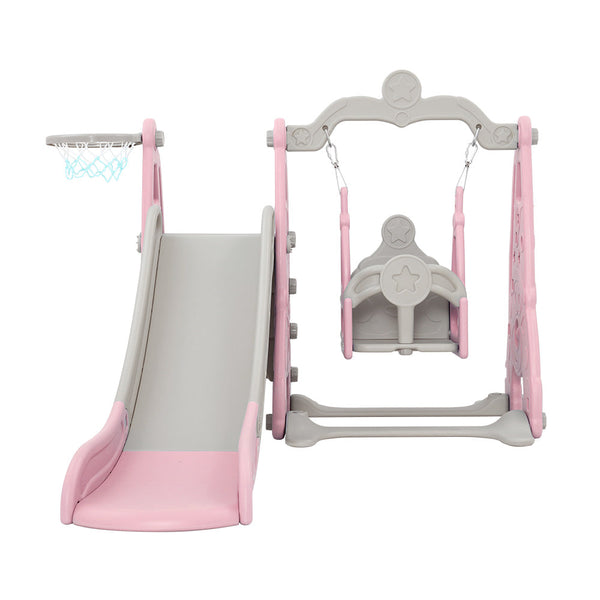 Keezi Kids Slide 170cm Extra Long Swing Basketball Hoop Toddlers PlaySet Pink Keezi