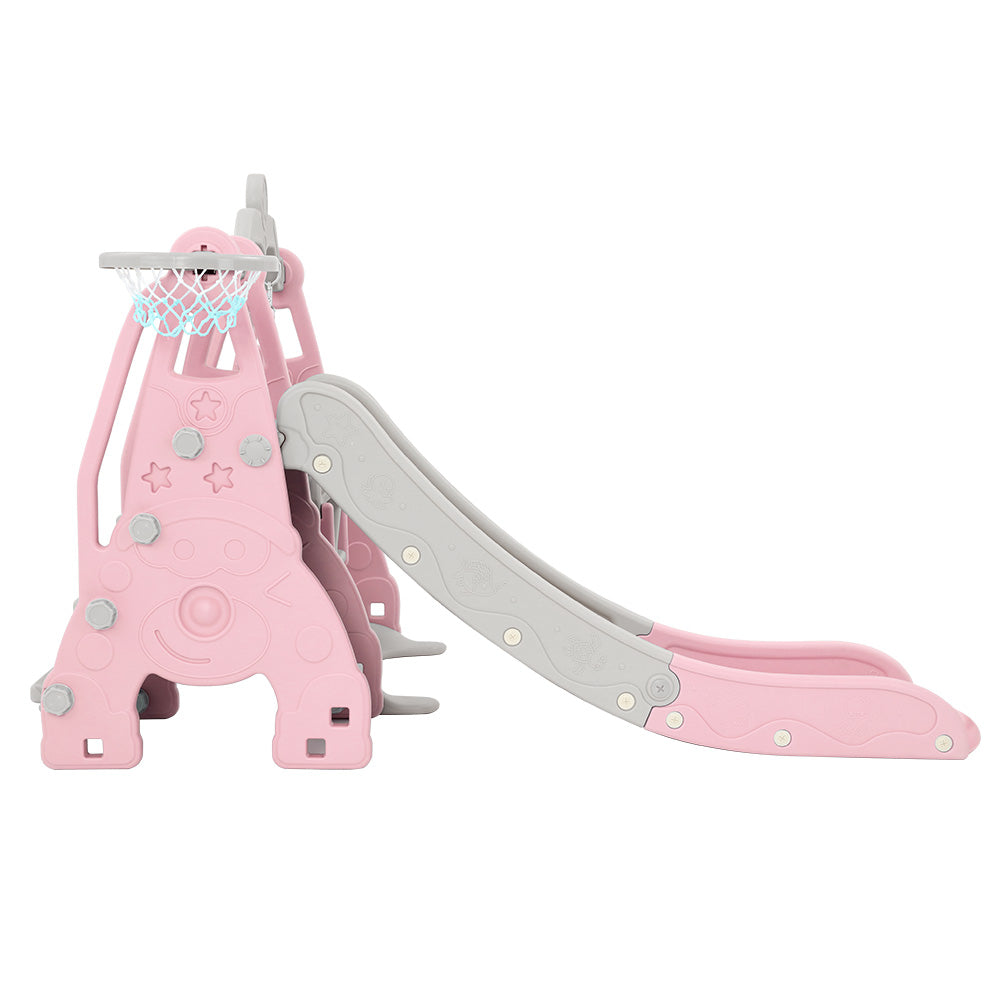 Keezi Kids Slide 170cm Extra Long Swing Basketball Hoop Toddlers PlaySet Pink Keezi