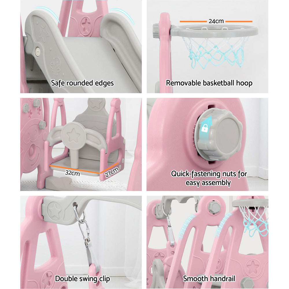 Keezi Kids Slide 170cm Extra Long Swing Basketball Hoop Toddlers PlaySet Pink Keezi
