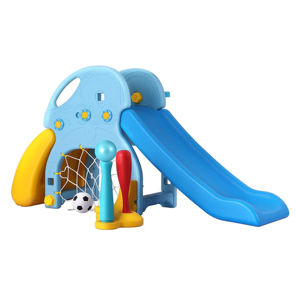 Keezi Kids Slide Set Baseball Bat Basketball Hoop Outdoor Playground 120cm Blue Keezi