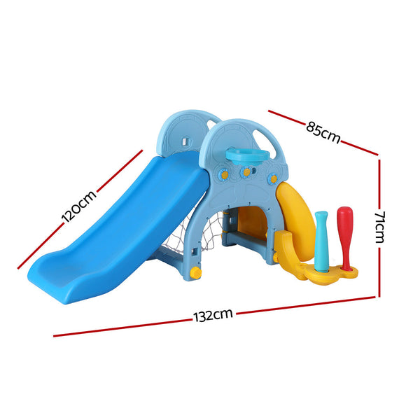 Keezi Kids Slide Set Baseball Bat Basketball Hoop Outdoor Playground 120cm Blue Keezi