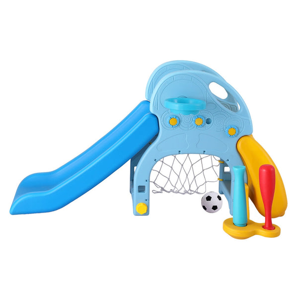 Keezi Kids Slide Set Baseball Bat Basketball Hoop Outdoor Playground 120cm Blue Keezi