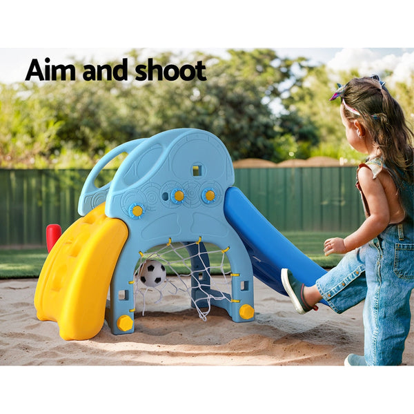Keezi Kids Slide Set Baseball Bat Basketball Hoop Outdoor Playground 120cm Blue Keezi