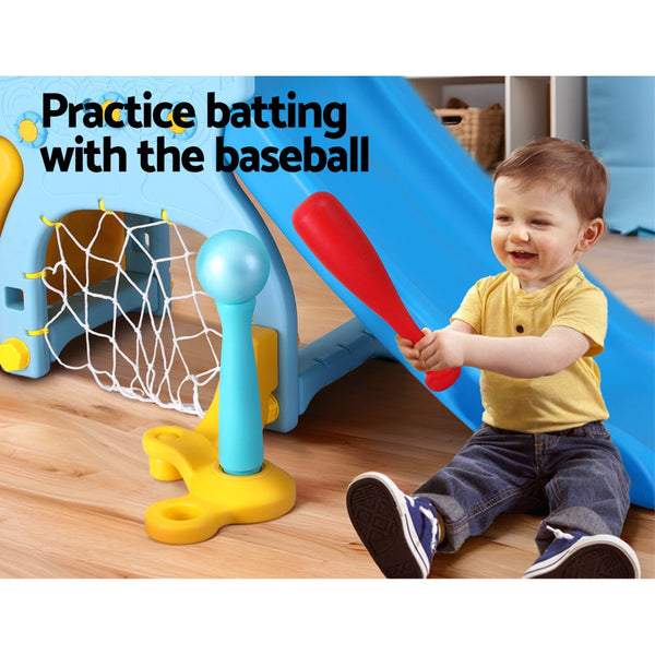 Keezi Kids Slide Set Baseball Bat Basketball Hoop Outdoor Playground 120cm Blue Keezi