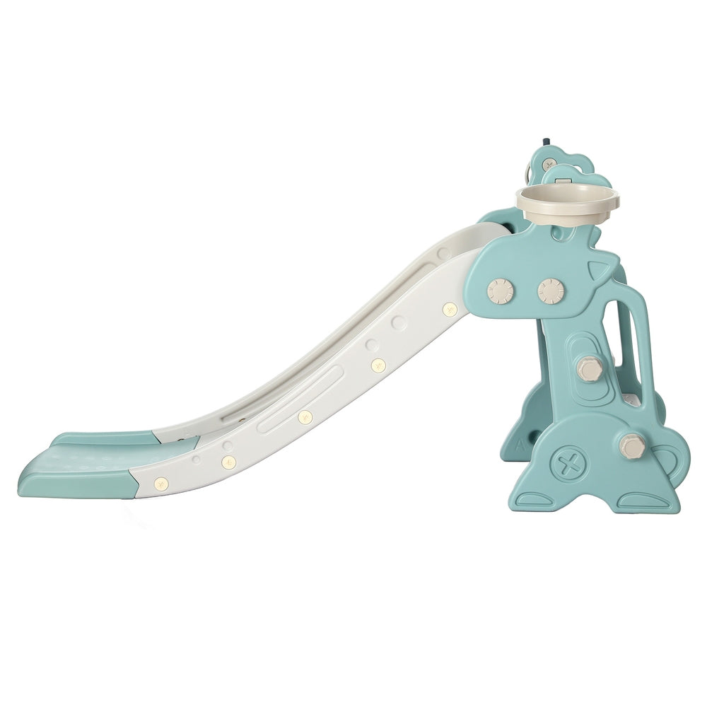 Keezi Kids Slide Set Basketball Hoop Ring Outdoor Playground Toy Deer 140cm Blue Keezi